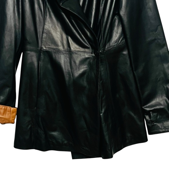 Old Florence Trench Jacket Italian Soft VERA PELLE Leather Black Brown Sz EU 44 - Picture 5 of 16